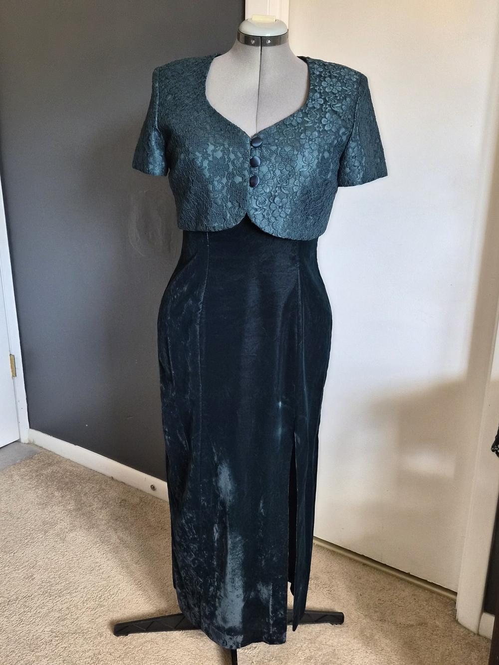 Teal Lace Bolero & Velvet Evening Dress Set